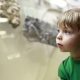 Small child in green gazing at museum exhibits