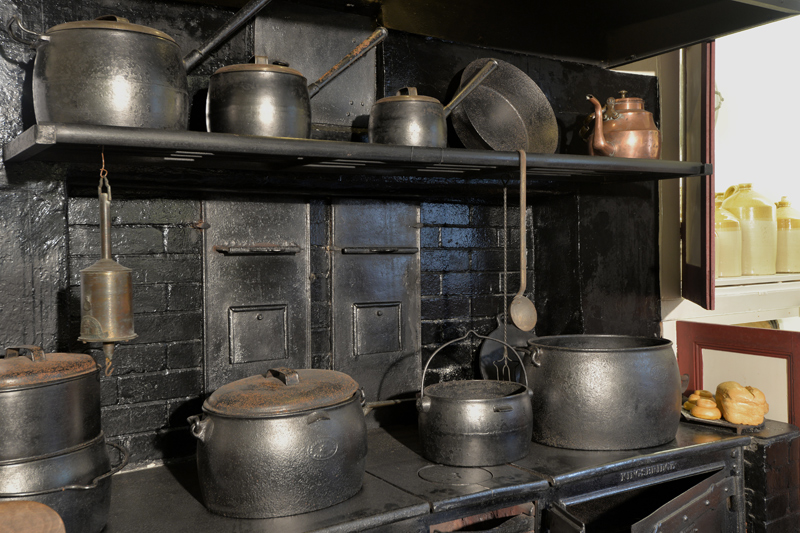 Cooking pots on the range in the Victorian Kitchen